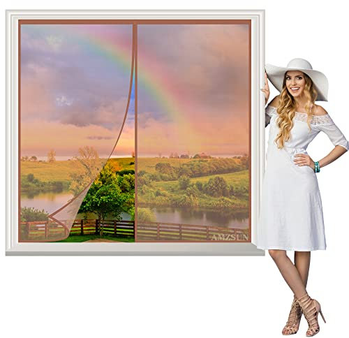 Zanzariera Estensibile 95x95cm Zanzariere Scorrevoli Chiudi Automaticamente Rete di Ottima qualità per Porte Scorrevoli, Garage, Finestra Marrone