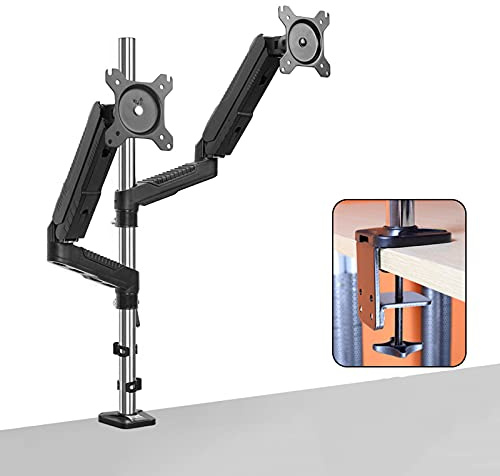 Monitor Arms Monitor und Laptop Mount 2-in-1 verstellbar, Dual Arm Desk Mounts Column Typ Dual Monitor Stand Arm VESA Mount 75/100 mm mit C Clamp Monitor Zubehör (A Column 70 cm)