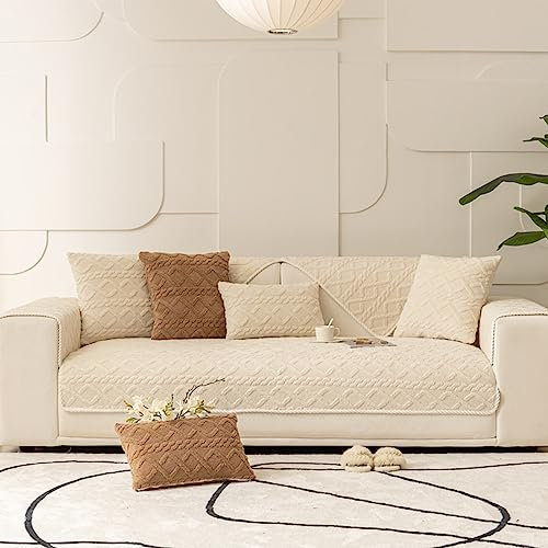 ZCXRYFL 1 2 3 4 Sitzer Sofa üBerzug PlüSch Rutschfester Sofabezug L/U-Eck-Universal Sofa ÜBerwüRfe MöBelschutz Stoff Leder Couch üBerzug Baby-Krabbeldecke Katzen Hunde Matte(110X180cm,Beige)