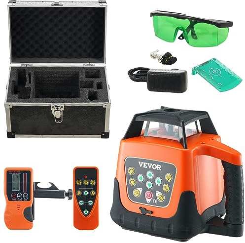 VEVOR Rotary Laser Level 2000ft,360 Degree Self Leveling Green Cross Line Laser,5 Rotation Speeds&4 Scanning Angles Adjustment,IP66 Waterproof Remote Control Manual Self-leveling Mode,Battery Included