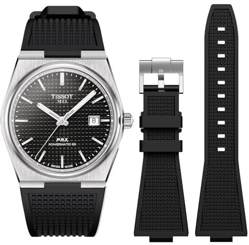 Stanchev Armband für Tissot PRX Uhrenserie, Weicher Silikonarmband für Tissot PRX Powermatic 80, 12mm Ersatzarmbänder für Herren und Damen für Tissot PRX Serie Uhren 40mm (Black)
