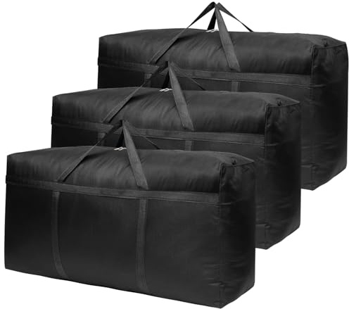 Lannvan 3 Stück 150L Aufbewahrungstasche XXL - 600D Oxford Aufbewahrungstasche für Bettdecken - Umzugstaschen mit Reißverschluss & Griff - Kleidung Kissen Bettwäsche Aufbewahrung (97.5 * 26 * 59.5cm)