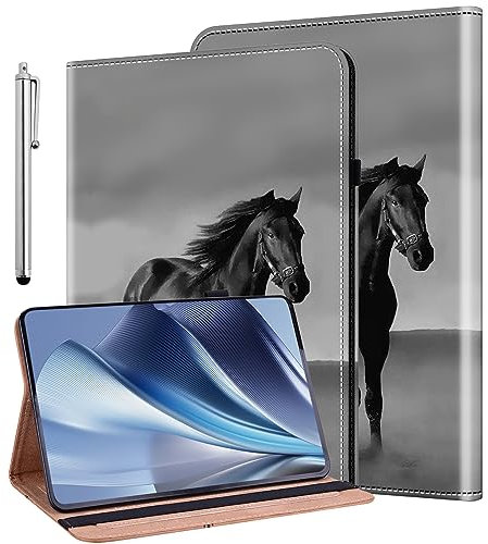 BOLELAW Étui de protection pour Lenovo Tab P11/P11 Plus 11 2021 TB-J616, en cuir synthétique, avec porte-stylo, fente pour cartes, fonction support, à rabat pour tablette Lenovo Tab P11, motif cheval