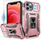 Jshru [Upgrade] Case for iPhone 12/12 Pro with Slide Camera Cover and Ring Kickstand, Military Grade Shockproof Armour Phone Cover - Rose Gold