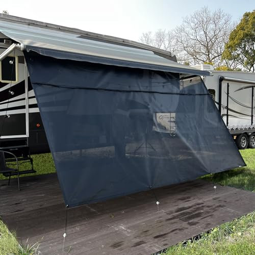 SHADEPLUS Wohnmobil-Markise mit Reißverschluss, 2,4 x 2,7 m, schwarzes Netzgewebe, für Wohnmobil, Sonnenschutz, universeller Anhänger, Camper, Wohnmobil, Vorzeltschutz mit komplettem Set, verbessert