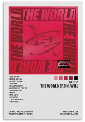 Ateez Poster The World EP Fin Will Albumcover, Musikposter für Zimmer, ästhetische Leinwand, Wandkunst, Schlafzimmerdekoration, 30 x 45 cm