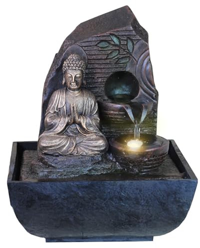 Fontaine de Table d'intérieur Nirvana - avec LED Blanc Chaud - Bouddha - Atmosphère apaisante et Zen - ARUM