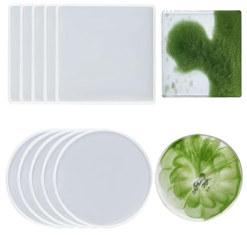 Stampi in Resina Stampo,10 stampi in resina epossidica,Stampo Rotondo In Silicone Epossidico Vassoio Stampi in silicone per sottobicchieri,progetti artigianali fai da te, decorazione della casa