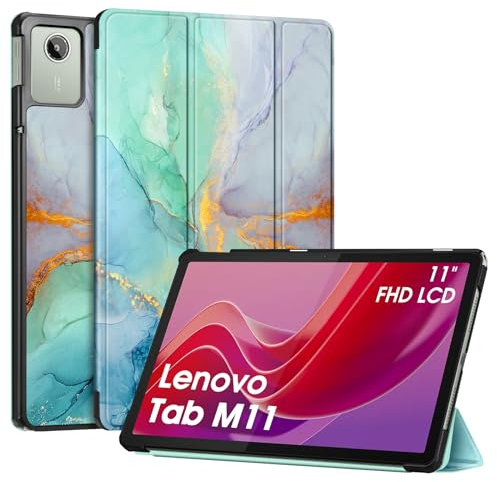 Fintie Funda para Lenovo Tab M11 (TB330FU) de 11 pulgadas 2024, ultrafina, de piel sintética, funda protectora con función de apagado automático/despertar y función atril, mármol esmeralda