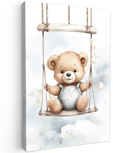 MuchoWow© Leinwand Bilder Groß XXL Wanddeko Wohnzimmer Aesthetic Room Decor | 80x120 cm - Deko Zimmer Wandbilder Modern Bild auf Bär - Baby - Tier - Kinder - Babyzimmer - Kinderzimmer