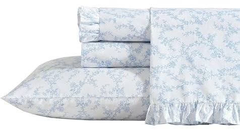 Laura Ashley Bettwäsche-Set für Doppelbett, atmungsaktive Perkal-Baumwolle, Fadenzahl 200, Florale Heimdekoration (Victoria Blue, Twin XL)