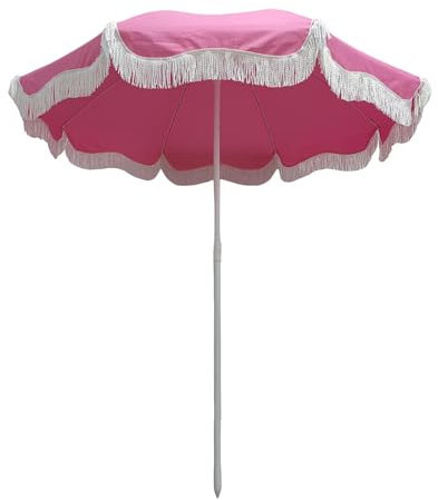Xzomystify Rose Patio Umbrella With Fringe Travel Beach Umbrella UPF50+ Tilt Boho Umbrella With Tassels Garden Parasol Sun Protection Holiday Outdoor Umbrella 2m Outdoor Sun Shade Waterproof