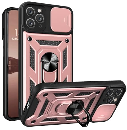 LBH Armor Hülle kompatibel mit Apple iPhone 11 Pro Case mit Kameraschutz Outdoor Stoßfest Handyhülle 360 Grad Metal Ring Halter Ständer Schutzhülle für Handyhalterung Auto Magnet Rosegold