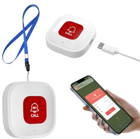 WiFi Smart Notrufknopf für Senioren, Persönlicher SOS Notfallknopf für ältere Patienten, Kinder, WLAN SOS Notruf auf Handy, Hausnotruf, Tuya WiFi Notruf Alarm an Telefon Senden