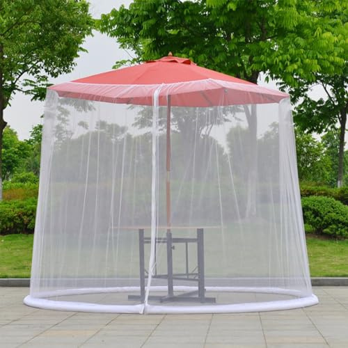 10x7.5 FT Mosquito Net Outdoor Patio Umbrella Outdoor Table Bug Screen Mesh with Fillable Base Patio Umbrella Net for Parasol, Zipper Door and Polyester Netting(white)
