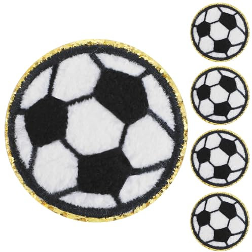 GEEHUA 5 Stück 6CM Fußball Patches zum Aufbügeln, Bügelbild Fussball Bestickte Bügelflicken Kinder Aufnäher zum Aufbügeln, Sport Chenille Gestickter Aufnäher zum Aufnähen im Gold Stil(Fußball)