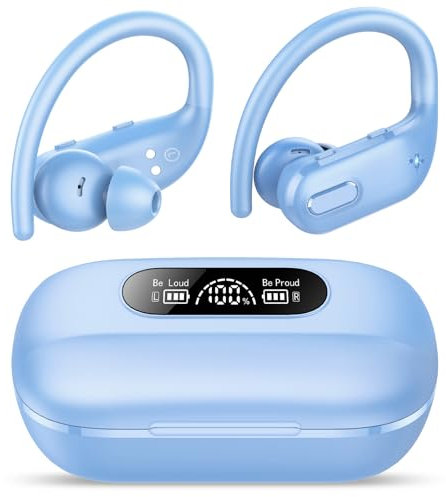 Auriculares Inalámbricos Deportivos,auriculare Bluetooth 5.3 Estéreo 4ENC Cancelacion Ruido Micró LED Pantalla, 80H Auriculares Deporte, Cascos Inalambricos IPX7 Impermeable USB-C, Azul Oscuro