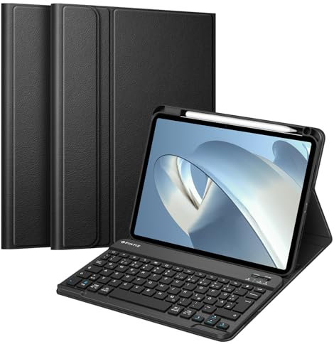 FINTIE Hülle mit Tastatur für iPad Pro 11 Zoll 2024 (m4), Soft TPU Rückseite Gehäuse Schutzhülle mit Pencil Halter, magnetisch Abnehmbarer Tastatur QWERTZ Layout, Schwarz