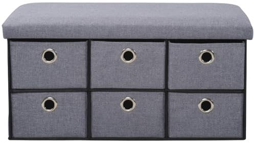 Kesper Sitzbank mit Aufbewahrungsboxen 76x38x38 cm Sitzhocker grau modern Sitzwürfel Deko Fußbank Wohnzimmer Flur 6 Schubladen praktische Polsterbank Bettbank