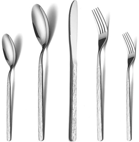COPOTIO Juego de cubiertos para 12 personas, Acero inoxidable 60 piezas, con cuchara cuchillo y tenedor, Patrón de piedra