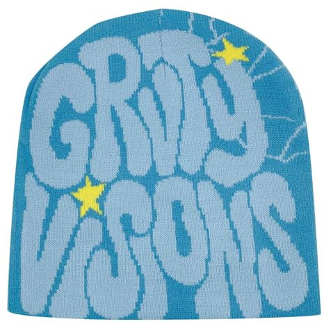 Y2k Beanie, Beanies mit Buchstabendruck Mütze Herren Damen Teenager Y2k Cap Mütze Hip Hop Strickmützen Winter Knit Skater Beanie Spider Printed Cap Hat Harajuku Laufmützen Wintermütze