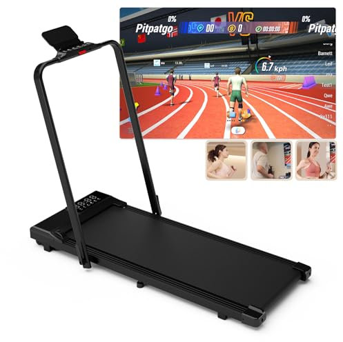 DeerRun Raceable Walking Pad Geeignet für High-Tech-Geräte, Max 136 kg Klappbares Laufband, Laufband Schreibtisch mit APP-Steuerung, Laufband für Zuhause mit Trainingskursen und Multi-Runner-Rennen