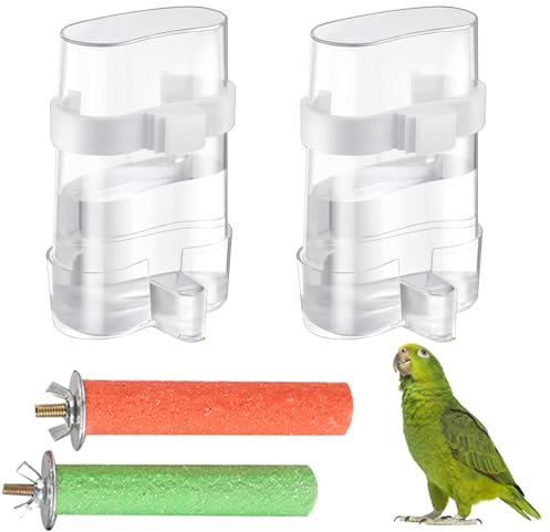 Pizsieat 2 Stück Vogel Wasserspender Papageien Tränke Vögel Automatischer Wasserspender Vogel Wasserspender Vogelkäfig Birds Futterspender Vögel Trinkflaschen mit 2 Sitzstangen Vögel