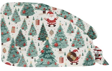 Generisch Weihnachte Druck Op haube Verstellbar Knopf Haube Stoff Unisex Staubhauben Kappe Kopfhauben Bandana 2024 Mode Kurz Haar Weihnachtsmann Kopfhauben Schönheit Arbeitskappe Headwear Turban Cap