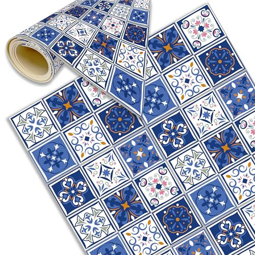 DECORA TU MUNDO - Alfombra Cocina Lavable Antideslizante - Hidraulica- Alfombra vinilica Cocina para Salon - Baño - Pasillo o Terraza - Vinilo Ideal para Exterior (Azul Cuadro Grande 160x120 cm)