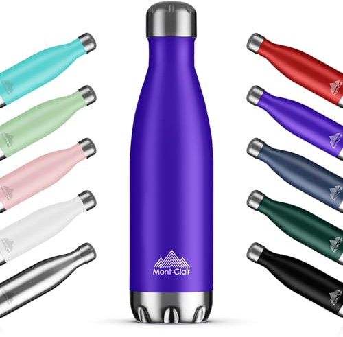 Mont-Clair H2O Botella Agua Acero Inoxidable - Botella Isotermica Termica sin BPA, 12h de Bebida Caliente y 24h de Bebida Fría, Termo agua con pared Doble Aislamiento, 1L - Morado