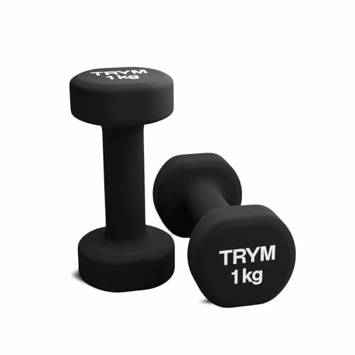 Trym Kurzhanteln - 2er Set, 1-5 kg Gewichte, Vinyl, Gusseisen, Rutschfest, Schwarz - Hantelset, Hanteln, Kurzhantel-Set für Aerobic, Pilates, Gymnastik, Fitness, Gym, Krafttraining (a) 2X1 kg)