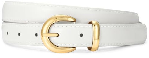 Waist Wow Skinny Gürtel für Damen aus Kunstleder | Mode Schmaler Ledergürtel mit Gold Schnalle für Jeans, Hosen & Kleider, Weiß, S