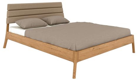 Lomadox Einzelbett Bettgestell Massivholzbett 90x200cm mit Polsterkopfteil, Wildeiche massiv geölt, Massivholz/Echtholz