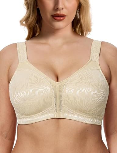 WingsLove Women's Full Coverage Plus Size Everyday Bra Minimizer Wireless Non Padded Wide Straps Comfort and Support for Large Bust(Nude, 42G)