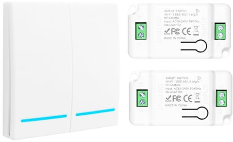 Interruttore senza fili della luce, interruttore wifi, interruttore smart, interruttore alexa, 433Mhz 220V interruttore wireless, interruttore telecomandato Portata 100 m, Controllo Vocale/Timer - E