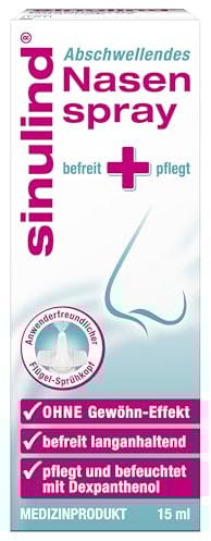 sinulind Abschwellendes Nasenspray 15 ml | Unterstützende Behandlung von Schnupfen, Heuschnupfen, entzündeter Nasenschleimhaut und verstopfter Nase | Mit hypertoner Kochsalzlösung und Dexpanthenol