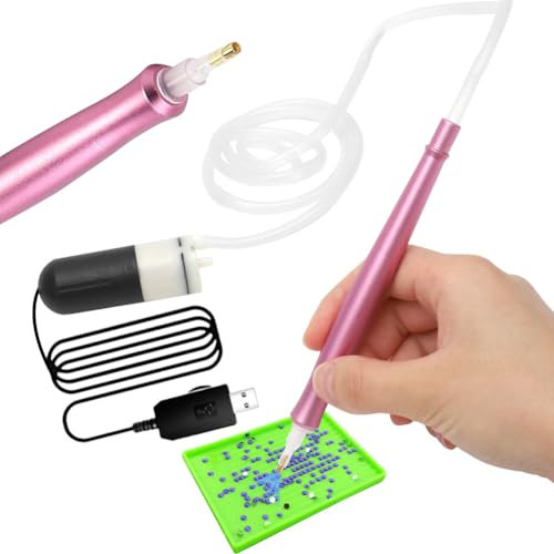 RANJIMA Stylo de peinture diamant électrique 5D avec plateau - Accessoire de peinture diamant pour bricolage - Peinture diamant - Broderie - Cadeau d'anniversaire pour enfants (rose)