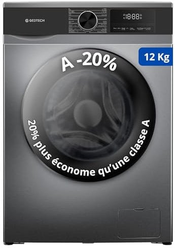 Lavadora frontal GEDTECH GLL121400DG – 12 Kg – 1400 RPM – 16 programas – Eco – Intensivo – Rápido – Muy bajo conso – Clase A-20%