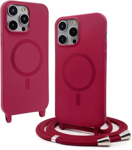 Belzsxy Handyband für iPhone 11 Pro Hülle mit Band [Kompatibel mit Magsafe] Flüssig Silikon Necklace Handyhülle Magnetische Schutzhülle zum Umhängen Kordel für iPhone 11 Pro.Rot