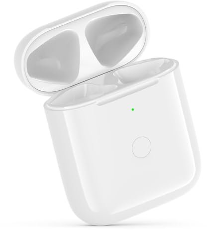 MIOLLYBO Wireless Charging Case for AirPods 1st & 2nd Generation, Replacement Charger Case Compatible with AirPods 1 & 2 with 550mAh Battery, Bluetooth Sync Pairing Button & Lightning Port (White)