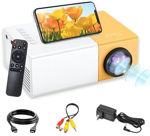 YG300 Mini projecteur Portable,Videoprojecteur Full HD 1080P à Faible Bruit pour Le cinéma à Domicile,projecteur de Film extérieur Compatible avec PC/DVD/Phone/HDMI/USB/Audio,Rétroprojecteur (Jaune)