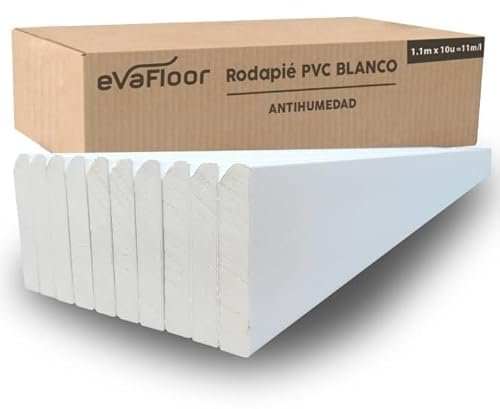 EVAFLOOR - Pack 10 Battiscopa in PVC 110cm | Zoccoletto Battiscopa Bianco Antiumidità | Battiscopa PVC Resistente & Facile da Installare (Bianco, Pack 5)