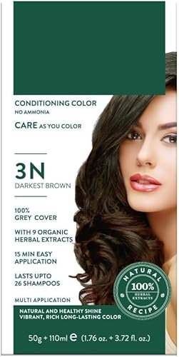 DK - Tinte acondicionador para el cabello, sin amoníaco, con 9 extractos de hierbas orgánicas, proporciona un brillo natural y saludable, color de larga duración, marrón oscuro 3N, 50 g + 110 ml