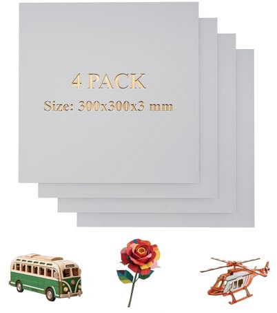 Uadme 3mm Compensato Colorato, 4 Pezzi 30x30cm Fogli di Legno Grezzo per Lavorazione, Incisore Laser Materiali per DIY Artigianato, Modellismo, Progetti Artistici Creativi (Bianco)