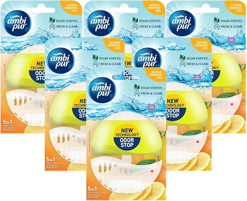 6 x Ambi Pur Toilet Liquid Rim Block (Holder + Refill 55 ml) - Lemon & Mandarin