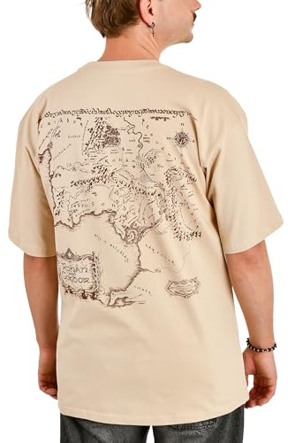 Elbenwald Der Herr dr Ringe - T-Shirt Oversize Gefährten Rohan und Gondor Beige Baumwolle