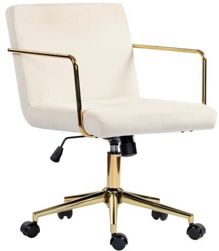 HOMCOM Schreibtischstuhl Höhenverstellbar Wippfunktion 120 kg Cremeweiß | Bürostuhl mit Samtoptik, Drehstuhl mit Armlehne aus Stahl, für Arbeitszimmer Schlafzimmer