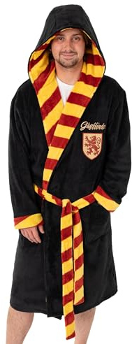 Harry Potter Gryffindor Unisex Black Hooded Bathrobe | Cosy Fleece Long Sleeve Loungewear for Relaxation | Movie House Merch Merch - Large