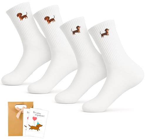 PIujsym 2 Paar Dackel Socken, Dackelsocken, Dackel Geschenke für Damen und Herren Mit Hundemotiv Kuscheliges Geschenkset Mit Dackel Socken Geschenkbeutel und 2 Karten Ideal für Dackelliebhaber 36-45
