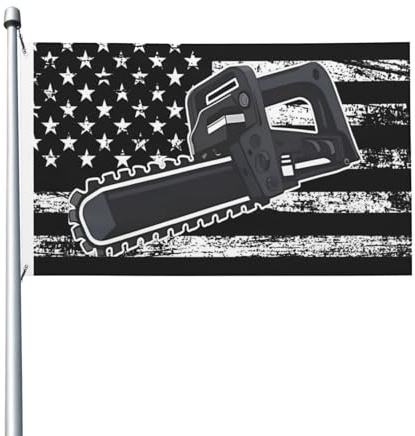 Garten Fahnen 90X150cm, Kettensäge Kette Schnitt Gefahr Ausrüstung Durable Dekoration Fähnchen Polyester Garten Banner für Drinnen Restaurants Aktivitäten